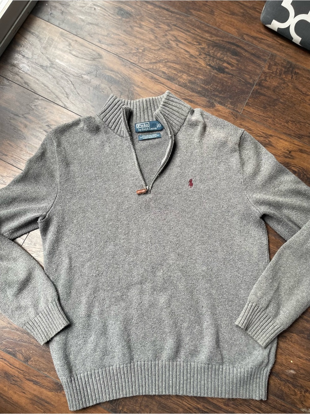 Polo by Ralph Lauren Men’s Heather Gray Half-Zip Sweater with Red Pony